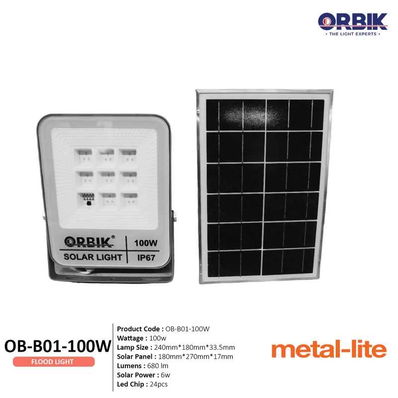 ORBIK SOLAR LED FLOOD LIGHT OB-FL-BO1-100W