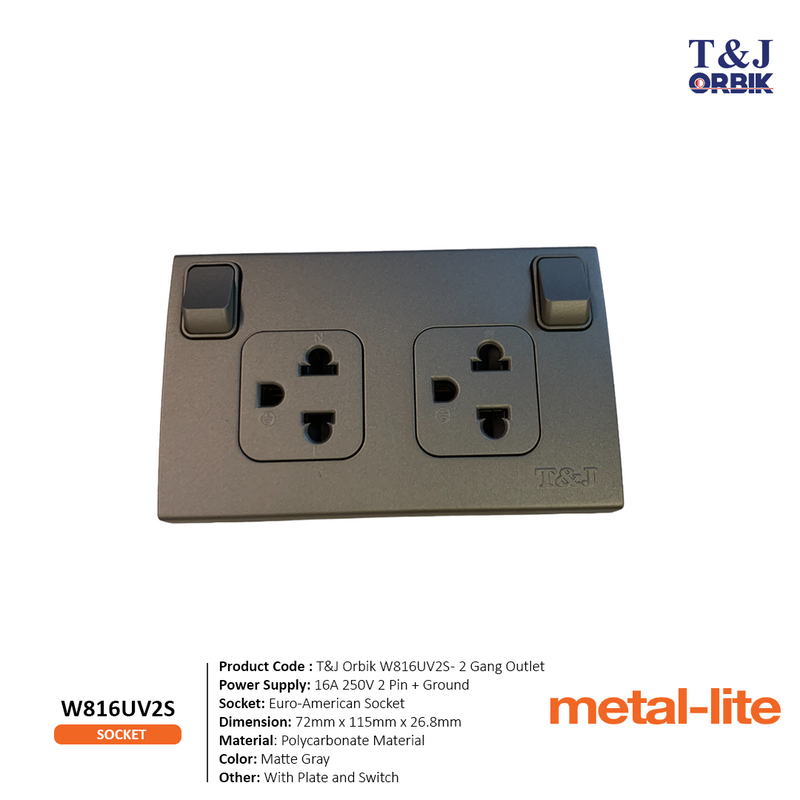 T&J ORBIK W816UV2S - 2 Gang Outlet with Switch