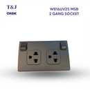 T&J Orbik 2 gang 2-Pin + Earth Switched Euro-American Socket Matt Grey
