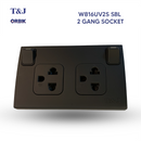T&J Orbik 2 gang 2-Pin + Earth Switched Euro-American Socket Matt Black