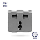 T&J Orbik 2 gang 2-Pin + Earth Switched Euro-American Socket Matt Black