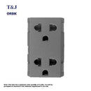 T&J Orbik 2 gang 2-Pin + Earth Switched Euro-American Socket Matt Grey