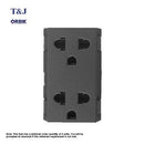 T&J Orbik 2 gang 2-Pin + Earth Switched Euro-American Socket Matt Black