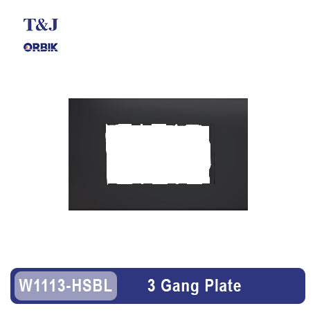 T&J ORBIK W1113-HSBL 3 Gang Plate (Matte Black)